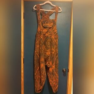 Womens Geometric Patterned Jumpsuit Overalls Burnt Orange and Black